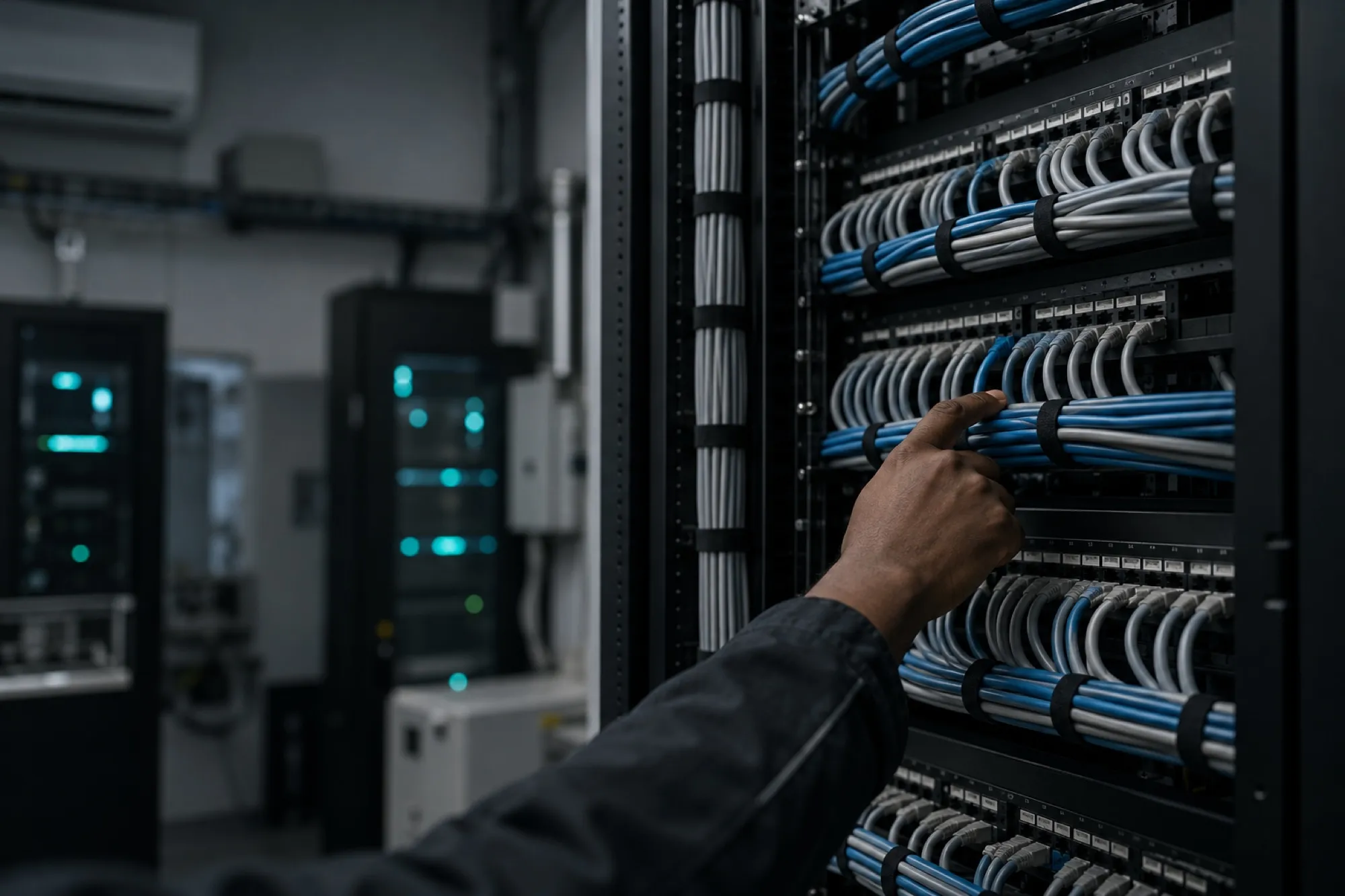 Hand tracing a cable in a network patch panel
