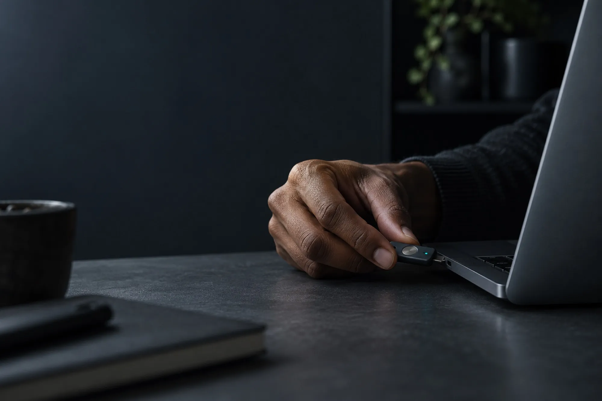 Hardware security key going into a laptop
